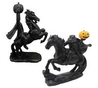 Owddddtnxc 2PCS Headless Horseman Statue Resin Horror Headless Horseman Statue with Pumpkin for Home Office Desktop DecorHeadless