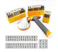 OWDEN Metal Stamps for Jewelry Making, Art Font Uppercase Letter Punch Set and Art Font Lowercase Letter Punch wtih 1 Set Number Punch Set Size:1/8",3mm Stamps Hammer and Steel Bench Block