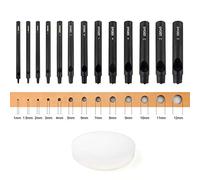 OWDEN Professional 13 Pcs Slim Style Leather Hole Punch Set (1.0-12MM) with Free 3" Nylon Mat