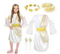 Owdenuy 5pcs Ancient Greek Roman Goddess Costume, Toga Costume with Roman Laurel Head Leaf Crown Headbands Hairpin, Greek God Athena Fancy Dress Outfit for Halloween & Cosplay (L)