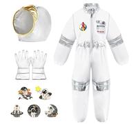 Owdenuy 9pcs Astronaut CostumeSet, White Explorer Space Suit with Spaceman Hat Astronaut Gloves Brooches, Spaceman Role Play Costume for Birthday Accessories, Halloween Party (XL)