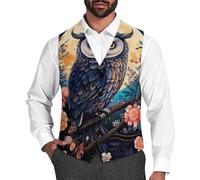 Owe Flower Full Moon Men's Suit Vest Formal Dress Waistcoat Vest Casual Business Vests for Suit Or Tuxedo S