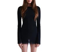 Owegvia Backless Dresses for Women Long Sleeve Backless See Through Mesh Black Mini Dress Bodycon Black Cocktail Dress