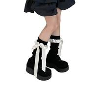 Owegvia Leg Warmers For Women Sweet Bow Calf Cover Boot Socks Cute Japanese Leg Warmers Goth Lolita Accessories Streetwear (Black 2, One Size)