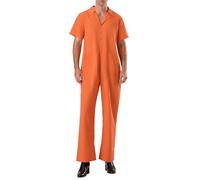 Owegvia Orange Prisoner Costume Adults Unisex Button Closure Short Sleeve Jumpsuit Halloween Cosplay Inmate Costume (Orange Men, M)