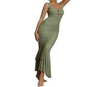 Owegvia Women Fishtail Hem Ruffle Wrap Prom Bodycon Dress V Neck Cutout Ruched Mermaid Party Dress for Cocktail Maxi Dress (Green, M)