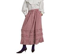 Owegvia Women Y2k Plaid Tiered Maxi Skirt Elastic High Waist Frill Trim Ruffled Flowy A Line Boho Going Out Gingham Skirt (Red, M)