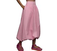 Owegvia Women's Balloon Long Skirts Elegant High Waist Solid Color A-Line Skirts Casual Flowy Skirts Coconut Girl Aesthetic (A- Pink, M)