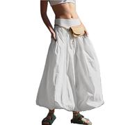 Owegvia Women's Balloon Long Skirts Elegant High Waist Solid Color A-Line Skirts Casual Flowy Skirts Coconut Girl Aesthetic (A- White, M)