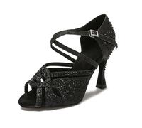 OWEIEYEU Women Ballroom Latin Dancing Shoes Tango Salsa High Heels Crossed Strappy Dance Sandals Black 5cm heel 5.5