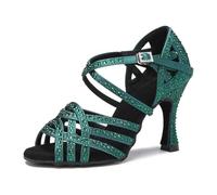 OWEIEYEU Women Ballroom Party Latin Dance Shoes Soft Bottom Salsa Performance Shoes Heeled Dancing Sandals EN8 7cm heel 8