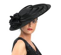 OWEIEYEU Womens Black Large Flower Fascinator Sinamay Church Hat Wedding Party Headband Derby Hat Black