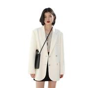 OWEIEYEU Women's Blazer Office Long Sleeve Double Breasted Midi Casual Jacket Tops Ivory M