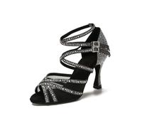 OWEIEYEU Women's Latin Dance Shoes Rhinestones Ballroom Dancing Shoes Wedding Party High Heels Sandals Black 5cm heel 10