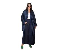 OWEIEYEU Womens Morocco Party Dress Abaya Silky Satin Caftan Muslim Dresses Eid Kaftan Evening Long Robe Navy Blue Abaya One Size