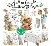 Owelleny book Theme Party Decoration Supplies New Chapter Story New Chapter Story Baby Shower Decorations Plates Napkins Cups Tablecloth Banner Swirl Cutlery Reading Book Club Decor Service for 24