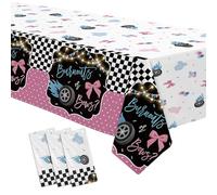 Owelleny Burnouts or Bows Gender Reveal Decorations Tablecloth, 3 Pack Disposable Boy or Girl Gender Reveal Party Tablecover Supplies for Race Car vs Bows Baby Shower, 86in x 55in