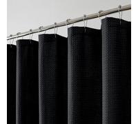 OWENIE Black Shower Curtain, Stall Small Waffle Weave Heavy Fabric Shower Curtains for Narrow Size Bathroom, Waterproof Soft Hotel Spa Luxury Bath Curtain Set, Machine Washable, Black, 36x72 Inch
