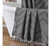 OWENIE Boho Shower Curtain, Grey Fabric Cloth Shower Curtains Farmhouse Tufted Chevron Striped Textured with Tassel for Bathroom, Soft Hotel Style Modern Minimalist, Machine Washable, 72x72, Grey