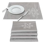 OWENIE Christmas Table Placemats Set of 4, Silver Placemats with Sequins Embroidery, Grey Place Mats for Dining Table, Xmas Holiday Tabletop Decor, Winter Table Decorations, Farmhouse 13 X 19 Inch