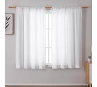 OWENIE Colin 45 Inch Short Kitchen White Curtains for Bedroom Living Room 2 Panels Set, Soft Semi Sheer Light Filtering Linen Textured Curtains, Farmhouse Rod Pocket Privacy Drapes, 42x45 Inch