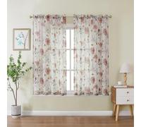 OWENIE Crushed Kitchen Window Curtains 45 Inches Length 2 Panels, Elegant Farmhouse Printed Short Semi Sheer Curtains for Cafe Bathroom Bedroom, Light Filtering Rod Pocket Curtain, 42Wx45L inch