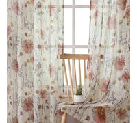 OWENIE Crushed Sheer Curtains 84 Inch Length 2 Panels Set, Sheer Floral Curtains Printed Drapes on Sheers for Living Room, Rod Pocket Light Filtering Window Sheers (2 Panels, 42" x 84")