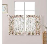 OWENIE Crushed Sheer Curtains Tiers 36 Inch Length 2 Panels, Printed Design Small Half Curtains Kitchen Tiers Bathroom Cafe Bedroom Living Room, Light Filtering Curtain, Each 42"x36"