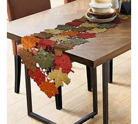 OWENIE Fall Table Runner 36 Inches Long, Short Small Thanksgiving Table Runner for Coffee Table, Embroidered Cutwork Harvest Leaves Autumn Farmhouse Kitchen Decorations , 13 x 36 Inches