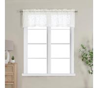 OWENIE Furman Ivory Sheer Curtains Valances for Windows, Small Short Sheer Curtains for Living Room Bedroom, Airy Solid Curtains with Geometric Jacquard Clip Design, 2 Pcs Each 40Wx14L inch