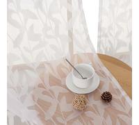 OWENIE Leyna 2 Panels Sheer Ivory Curtains 45 Inch Length, Jacquard Clip Textured Semi Small Window Curtain for Bedroom Living Room, Farmhouse Rod Pocket Leaves Drapes, 40Wx45L Inches