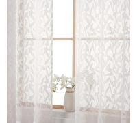 OWENIE Leyna 2 Panels Sheer Ivory Curtains 45 Inch Length, Jacquard Clip Textured Semi Small Window Curtain for Bedroom Living Room, Farmhouse Rod Pocket Leaves Drapes, 40Wx45L Inches