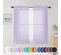 OWENIE Light Purple Sheer Curtains 54 Inch Length 2 Panels Set, Rod Pocket Voile Sheer Curtains & Drapes for Bedroom/Living Room, Soft Sheer Short Curtains for Windows, Total 84Wx54L inch, Lavender