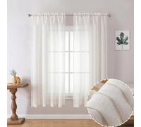 OWENIE Linen Blend Short Semi Sheer Curtains 54 inch Length 2 Panels Set for Small Window, Natural Curtain for Bedroom/Living Room, Rod Pocket Farmhouse Drapes, 2pcs, 40 W x 54 L