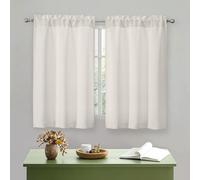 OWENIE Natural Curtains 45 Inch Length 2 Panels Set, Light Filtering Short Small Kitchen Curtains Tier over Sink, Half Window Cafe Curtain for Bathroom Basement Bedroom, 2 PCS Each 30"Wx45"L, Natural