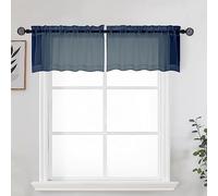 OWENIE Navy Blue Sheer Rod Pocket Valances for Living Room, Bathroom, Cafe, Laundry Room, Basement - 42" W x 14" L, 2 Pack