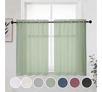 OWENIE Sage Green Sheer Curtains 36 Inches 2 Panels Set - Kitchen Tiers Valances Curtains Light Filter Rod Pocket Voile Cafe Curtains for Kitchen Bathroom Small Half Window, 42 in W x 36 in L