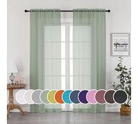 OWENIE Sheer Curtains 90 Inches Long 2 Panels Set, Sage Green Sheer Curtains Rod Pocket Voile Drapes for Living Room, Airy Soft-Touching Drapes, 2 PCS Panels, Each 42" W x 90" L Inch