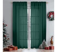 OWENIE Sheer Curtains Set of 2 Lengths Christmas Solid Color Light Filtering Sheer Voile Curtains for Living Room Bedroom 106.5 x 213.5 cm Hunter Green