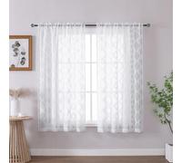 OWENIE Sheer White Curtains 54 Inch Length 2 Panels Set, Soft Airy Geometric Clip Jacquard Textured Window Curtain Drapes for Living Room, Modern Rod Pocket Solid Bedroom Curtains, 42x54 Inches