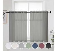 OWENIE Short Grey Sheer Curtains 36 Inches 2 Panels Set - Light Filtering Kitchen Tiers Rod Pocket Voile Cafe Curtains for Kitchen Bathroom Small Half Window, 42 in W x 36 in L, Grey