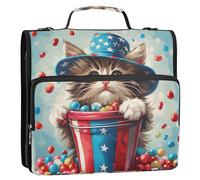 OWFKAY 3 Ring Binder Bag with Zipper，Cat Red Blue Pentagon Multi-Pockets Organizer with Shoulder Strap and Handle