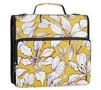 OWFKAY 3 Ring Binder Bag with Zipper，Hawaiian Orchid Flowers Yellow Multi-Pockets Organizer with Shoulder Strap and Handle