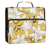 OWFKAY 3 Ring Binder Bag with Zipper，Orchid Flowers Yellow Multi-Pockets Organizer with Shoulder Strap and Handle