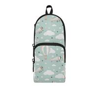 OWFKAY Airplane Clouds Hot Air Balloon Pattern Large Capacity Pencil Case 3 Compartment Pouch Pen Bag Zipper Stationery Bag for Students Office Work Stationery