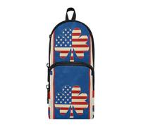 OWFKAY American Flag Silhouette Four-Leaf Clover Large Capacity Pencil Case 3 Compartment Pouch Pen Bag Zipper Stationery Bag for Students Office Work Stationery