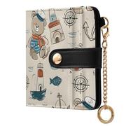 OWFKAY Bear Captain Leather Purses for Women Ladies Wallet Credit Card Holder RFID Blocking Small with ID Window & Zipper Coin Pocket