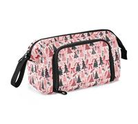 OWFKAY Big Capacity Pencil Case Pen Case Canvas Bag Make-up Pen Pouch for Office College School Kids Teens Student Pink Red Christmas Trees Bows