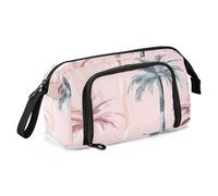 OWFKAY Big Capacity Pencil Pen Case Pouch Bag School College Office Organizer for Teens Girls Adults Student-Palm Trees Pink Background Pattern