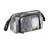 OWFKAY Big Capacity Pencil Pen Case Pouch Bag School College Office Organizer for Teens Girls Adults Student-Black and White Gilded Marble